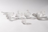 FIVE LALIQUE GLASS BIRD FIGURE