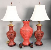 FIVE LARGE CINNABAR VASESFive