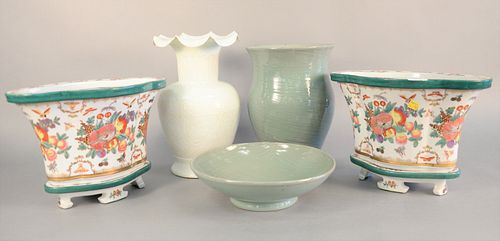 FIVE LARGE PORCELAIN AND CERAMIC
