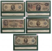FIVE LARGE SIZE U.S. BANK NOTE