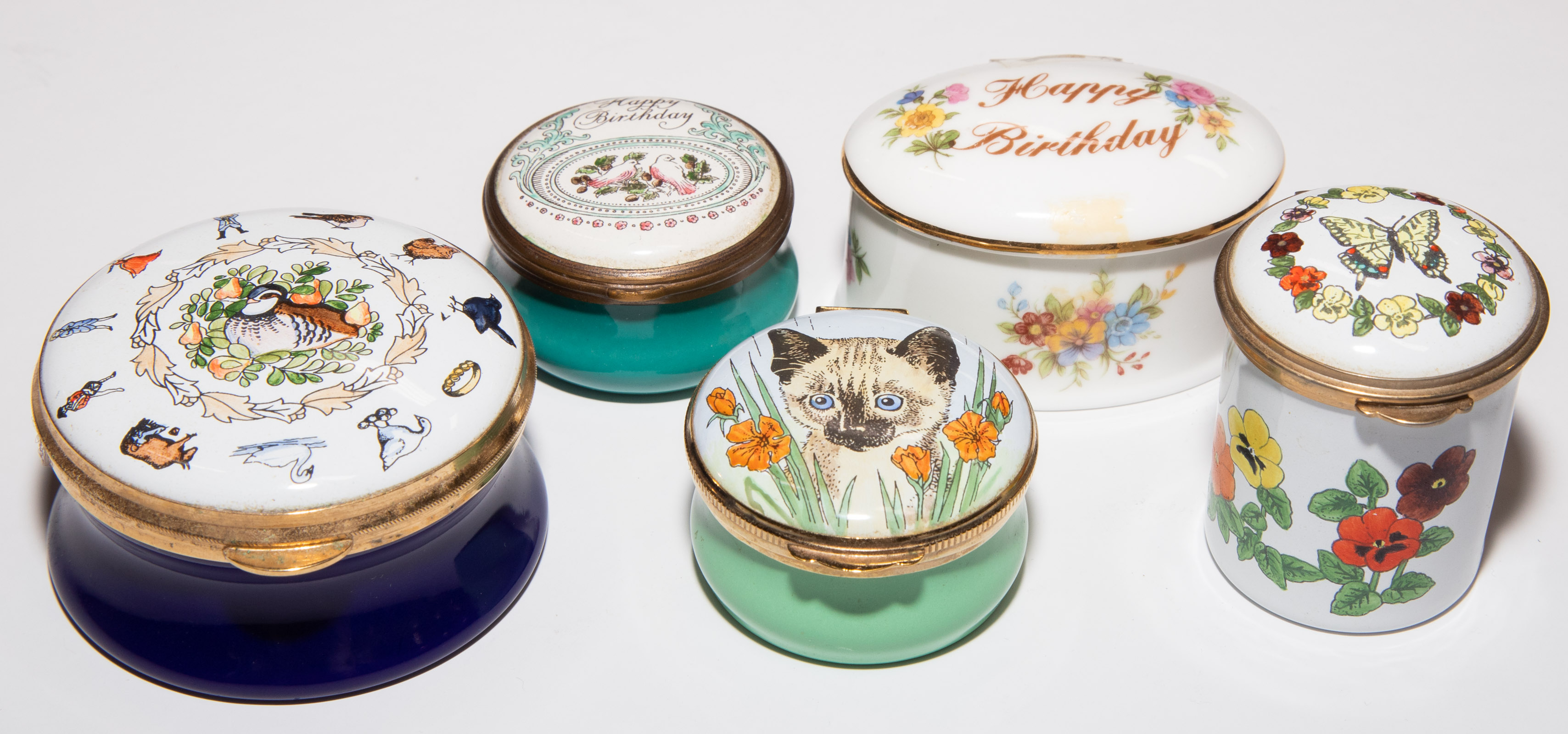 FIVE LIDDED DRESSER BOXES
