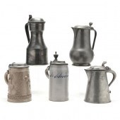 FIVE LIDDED PEWTER ARTICLES FO