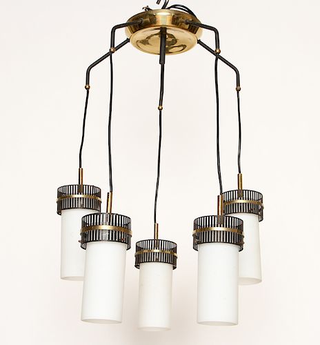 FIVE LIGHT IRON BRASS CHANDELIER