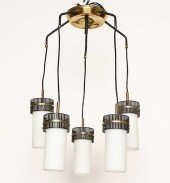 FIVE LIGHT IRON BRASS CHANDELI