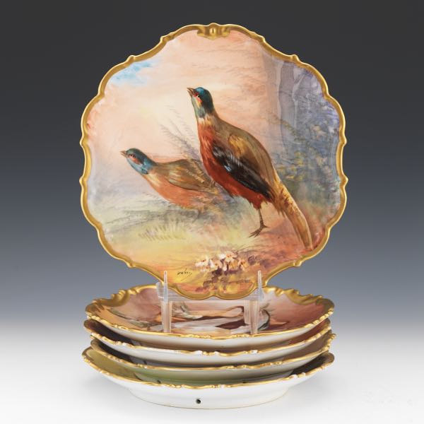 FIVE LIMOGES PORCELAIN PLATES  10¼"