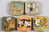 FIVE LITHOGRAPHED TIN DIME BAN