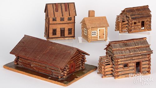 FIVE LOG CABIN MODELS, 20TH C., THE