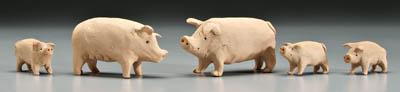 Five Louis Brown redware pigs,