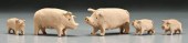 Five Louis Brown redware pigs,
