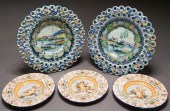 FIVE MAJOLICA TYPE PICTORIAL P