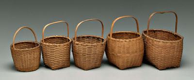 Five maple split baskets, all