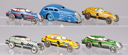 FIVE MARX TIN WIND-UP SPEEDWAY
