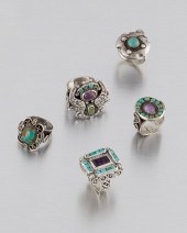 FIVE MATL SILVER AND GEM-SET R
