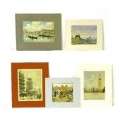 Five matted and unframed works