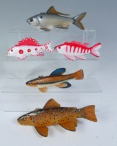 FIVE MAURICE STIFF FISH DECOYS