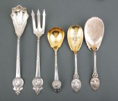 FIVE "MEDALLION" SILVER FLATWA