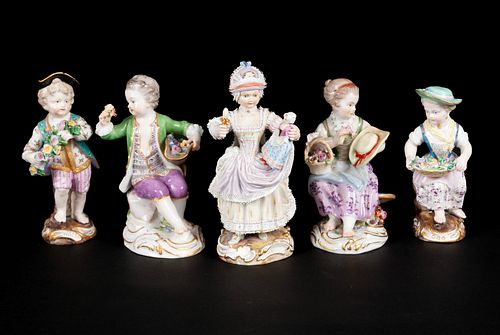 FIVE MEISSEN STATUETTESFIVE MEISSEN