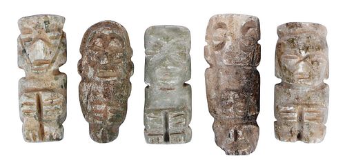 FIVE MESOAMERICAN CARVED JADE