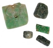 FIVE MESOAMERICAN CARVED JADE