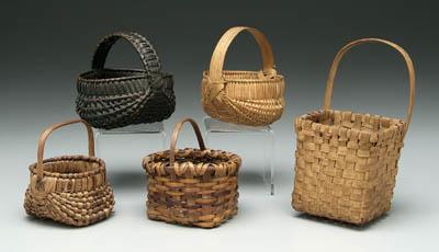 Five miniature baskets: oak split