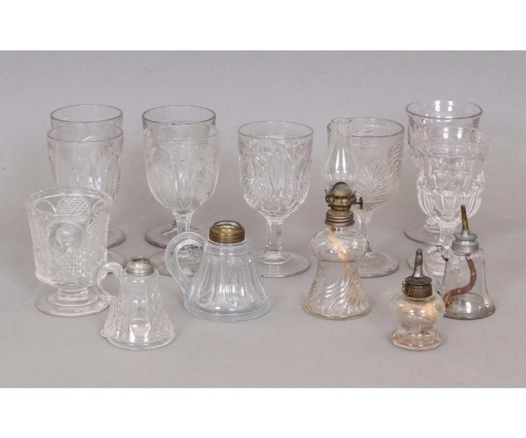 Five miniature glass oil lamps, all