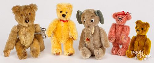 FIVE MINIATURE MOHAIR TEDDY BEARS