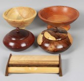FIVE MODERN TURNED WOOD ITEMS