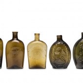 Five Molded Glass Olive and Am