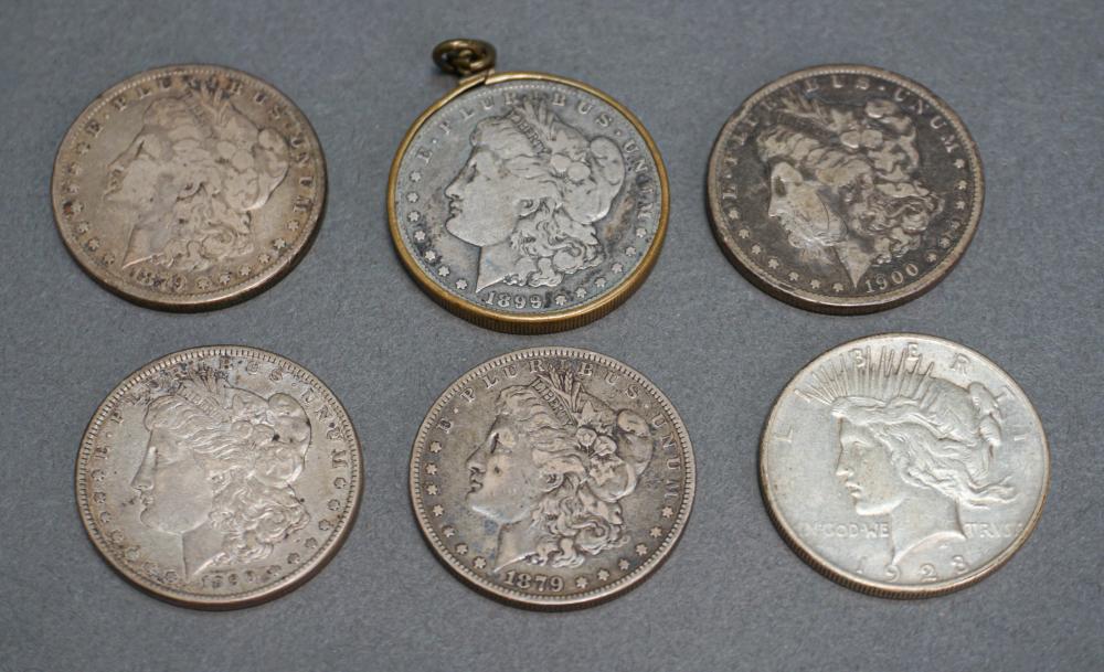 FIVE MORGAN TYPE SILVER DOLLARS AND