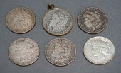 FIVE MORGAN TYPE SILVER DOLLAR