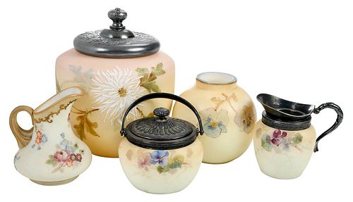FIVE MOUNT WASHINGTON BURMESE GLASS