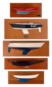 FIVE MOUNTED HALF HULL MODELS