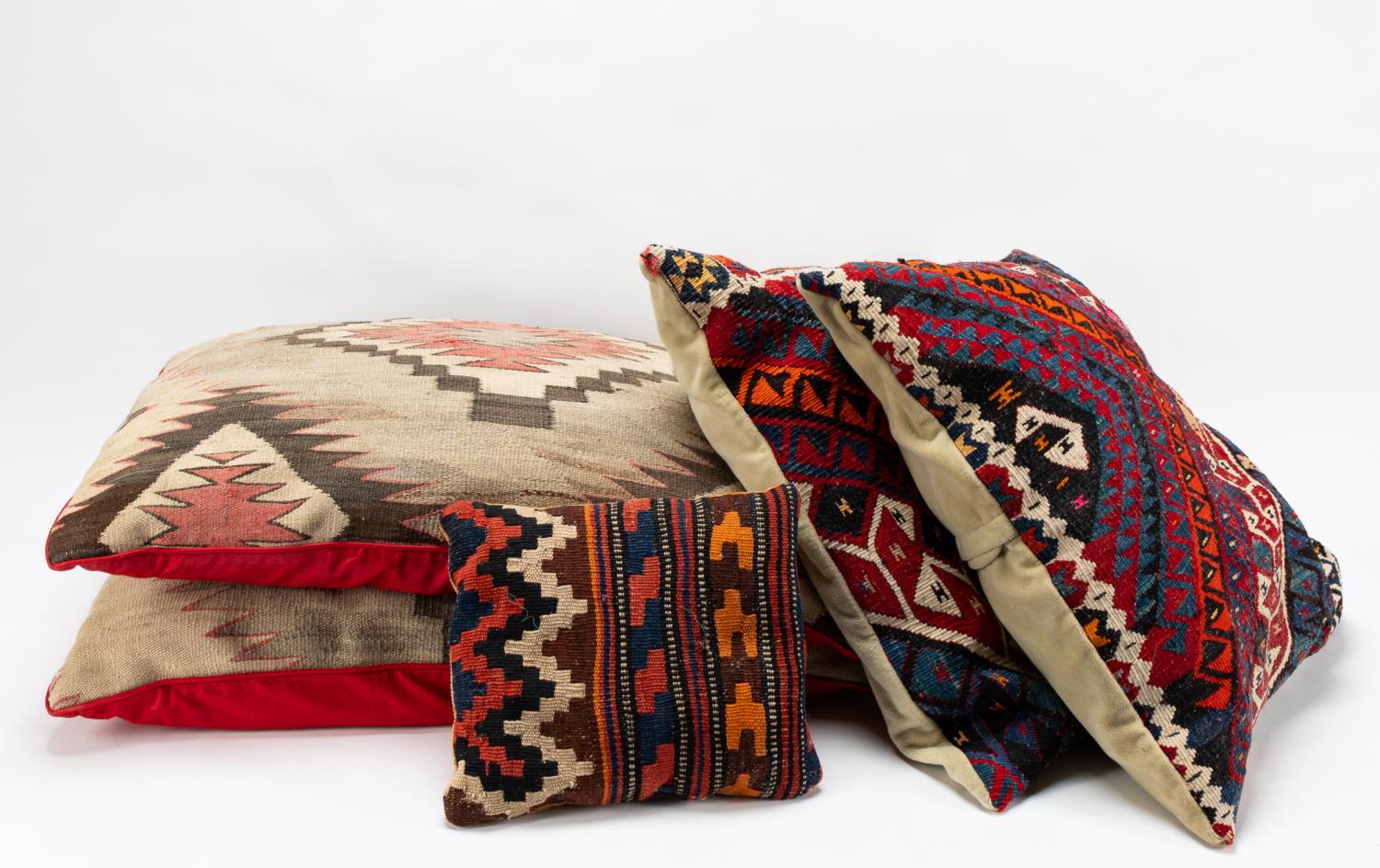 FIVE MULTICOLORED PATTERNED KILIM