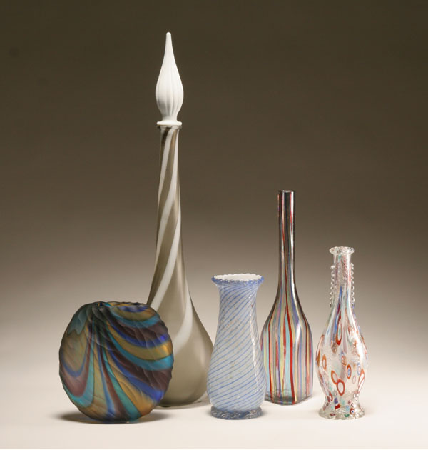 Five Murano art glass vases and