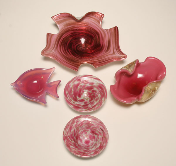 Five Murano pink art glass bowls