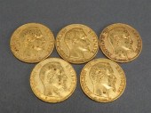 FIVE NAPOLEON III 20-FRANCS GO