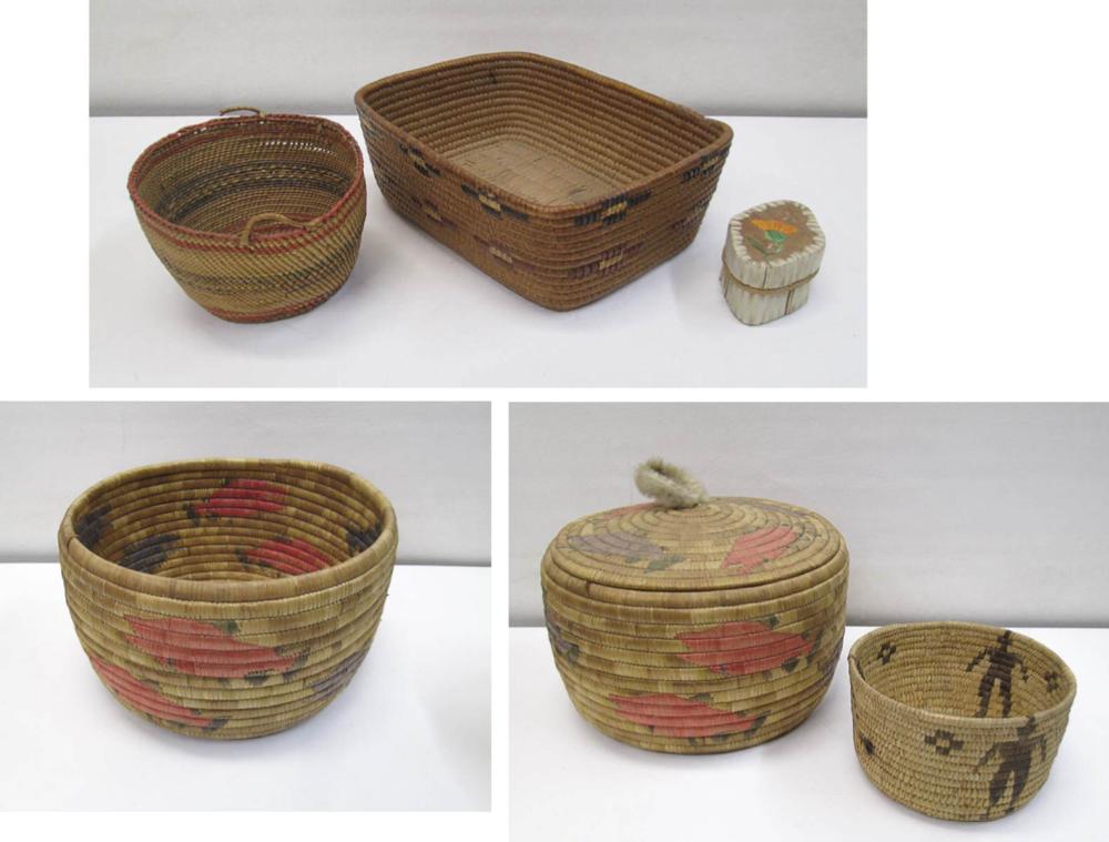 FIVE NATIVE AMERICAN BASKETRY ITEMS