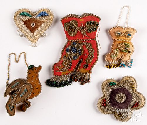FIVE NATIVE AMERICAN BEADED