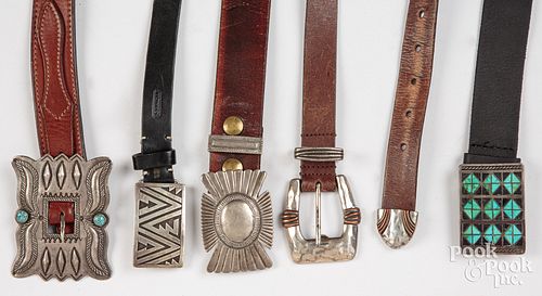 FIVE NATIVE AMERICAN INDIAN BELTS