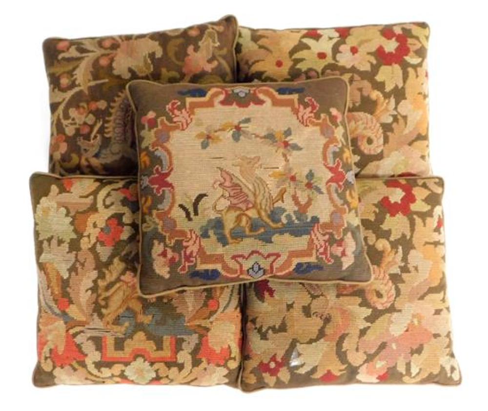 FIVE NEEDLEPOINT EMBROIDERED