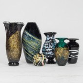 FIVE NOUROT ART GLASS VASES AN
