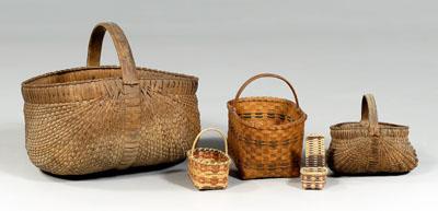 Five oak split baskets: one