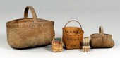 Five oak split baskets: one re