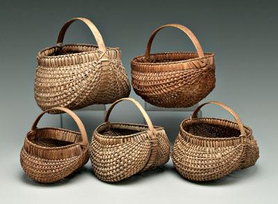 Five oak split egg baskets: