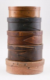 FIVE OVAL FINGER-LAPPED WOODEN