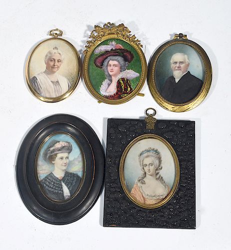 FIVE OVAL MINIATURES, FOUR WOMEN,