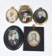 FIVE OVAL MINIATURES, FOUR WOM