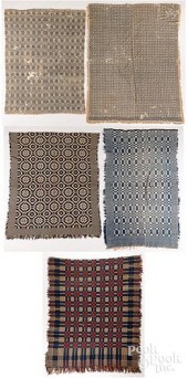 FIVE OVERSHOT COVERLETS, 19TH