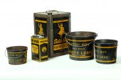 FIVE PAINT PAILS AND CANS.  Am