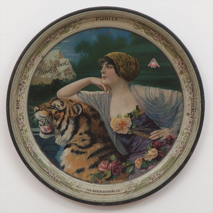 FIVE PAINTED METAL BEER TRAYS 16